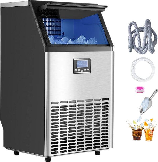 Vevor Commercial Ice Maker 100 Lb/24H Freestanding with 45-Cube Tray and 33 Lb Storage New