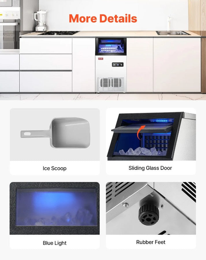 Vevor Commercial Ice Maker 100 Lbs/24H 36 Cubes Freestanding with Self-Cleaning New