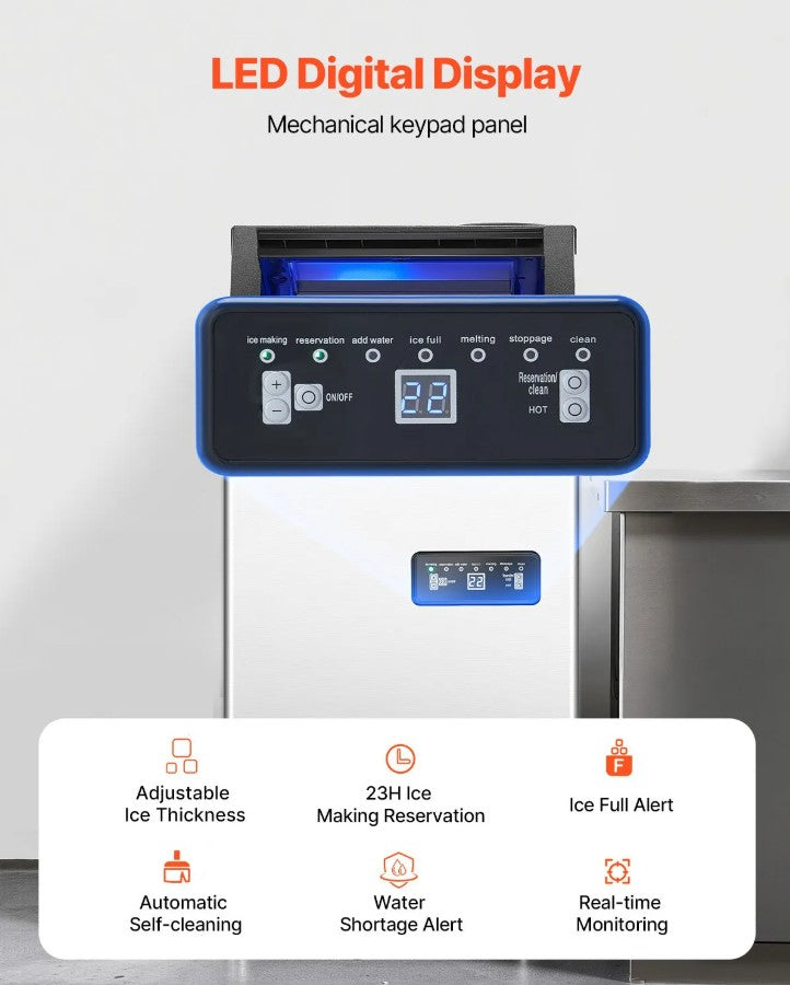 Vevor Commercial Ice Maker 120 Lb/24H Freestanding with 36-Cube Tray and 28 Lb Storage New