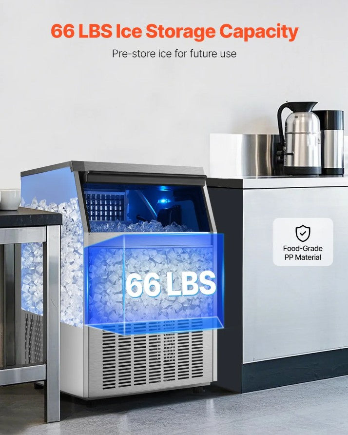 Vevor Commercial Ice Maker 200 Lbs/24H with 66 Lbs Storage and Self-Cleaning New