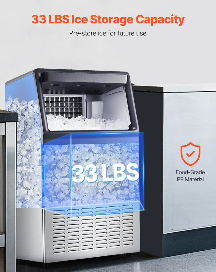 Vevor Commercial Ice Maker 160 Lbs/24H 55 Cubes Freestanding with Self-Cleaning New