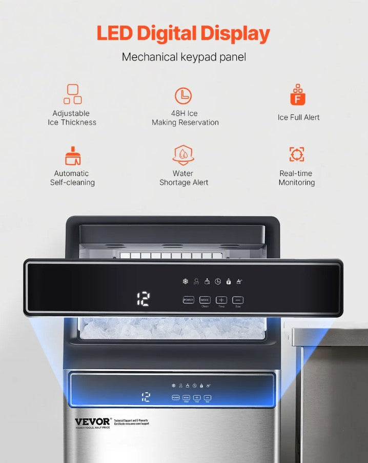 Vevor Commercial Ice Maker 160 Lbs/24H 55 Cubes Freestanding with Self-Cleaning New