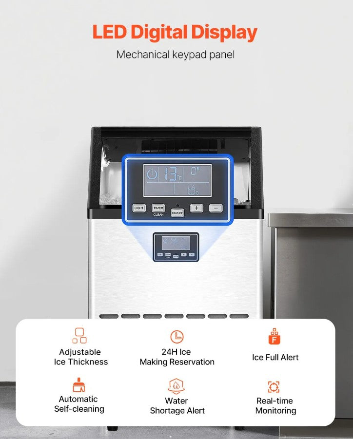 Vevor Commercial Ice Maker 150 Lbs/Day 33 Lbs Storage Dual Water Inlet and Self-Cleaning New