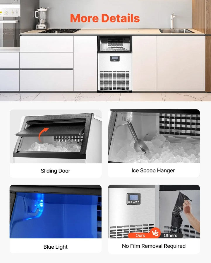 Vevor Commercial Ice Maker 150 Lbs/Day 33 Lbs Storage Dual Water Inlet and Self-Cleaning New