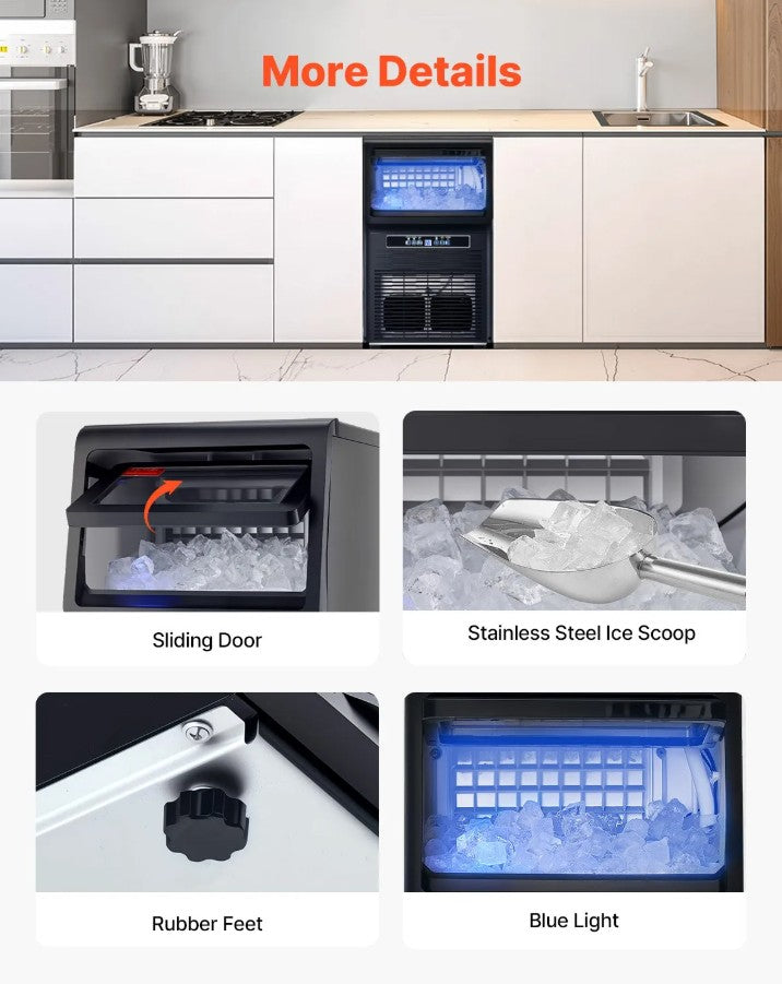 Vevor Commercial Ice Maker 80 Lbs/Day with 12 Lbs Storage and Self-Cleaning New