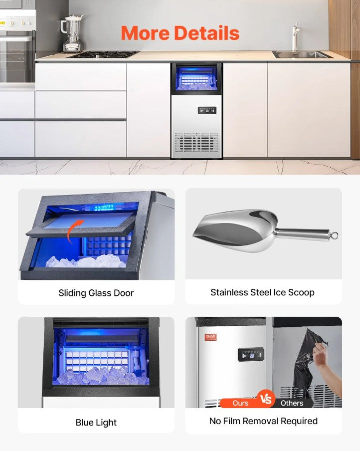 Vevor Commercial Ice Maker 80 Lbs/24H 36 Cubes per Cycle 28 Lbs Storage with Auto Clean New