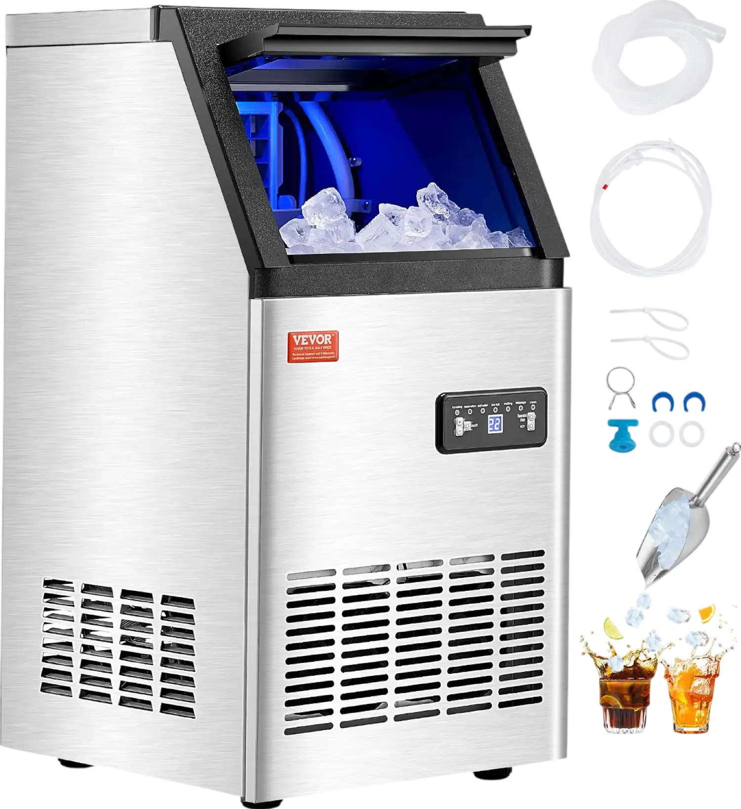 Vevor Commercial Ice Maker 100 Lbs/24 Hr Stainless Steel 16 Lb Storage New
