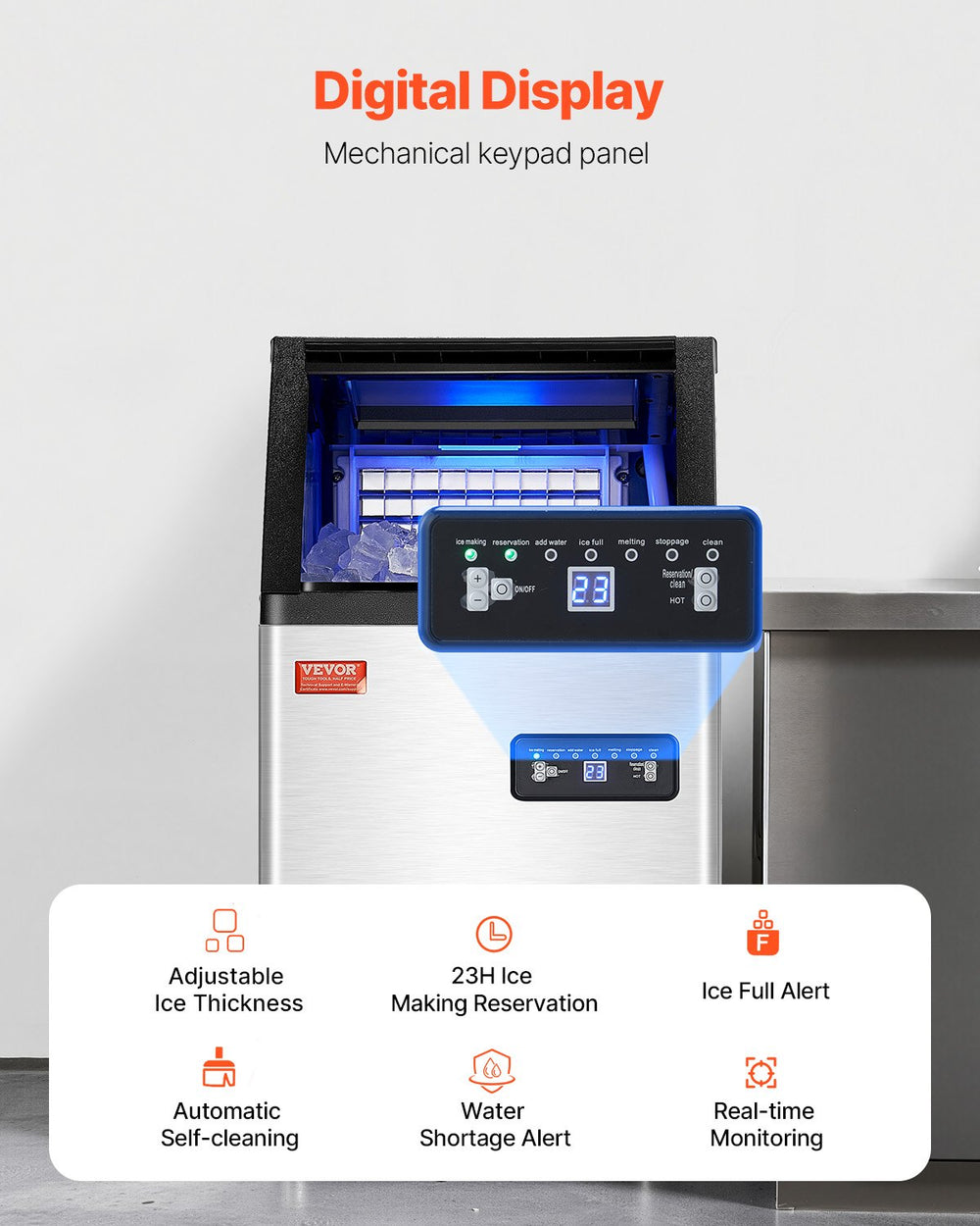 Vevor Commercial Ice Maker 100 Lbs/24 Hr Stainless Steel 16 Lb Storage New