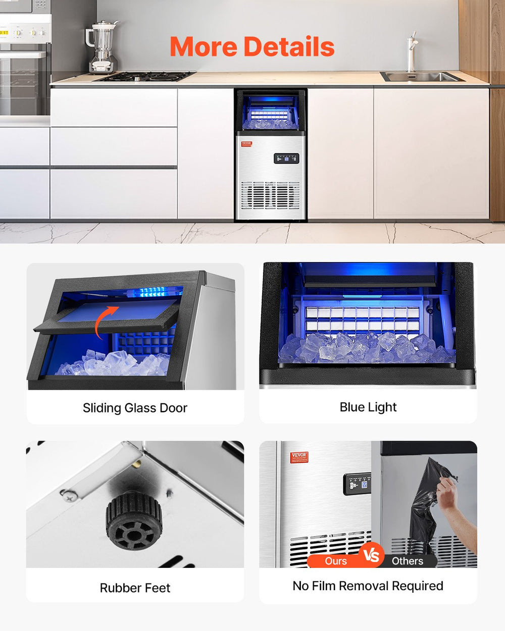 Vevor Commercial Ice Maker 100 Lbs/24 Hr Stainless Steel 16 Lb Storage New