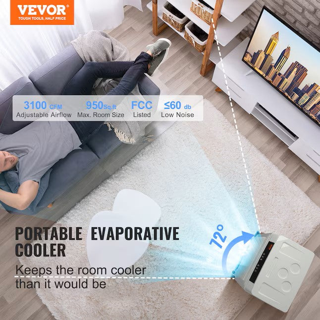 Vevor Evaporative Air Cooler 3100 CFM 9 gal. 950 sq. ft. Indoor/Outdoor Adjustable Speed New