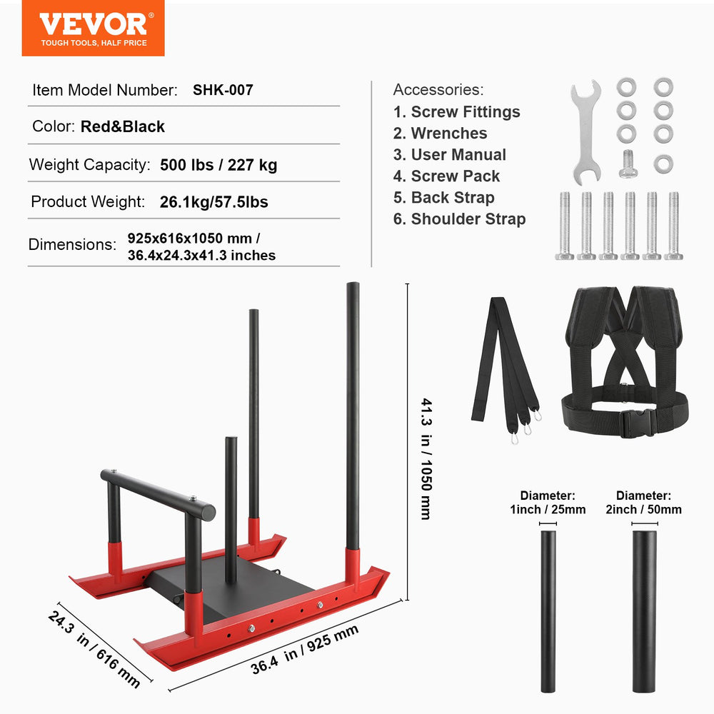 Vevor Weight Training Sled Steel Push-Pull Power Sled with Handle Fits 1" and 2" Weight Plate New