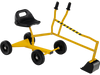 Yellow sand digger toy for kids featuring a comfortable seat, 4 wheels for mobility, and a flexible metal bucket for.