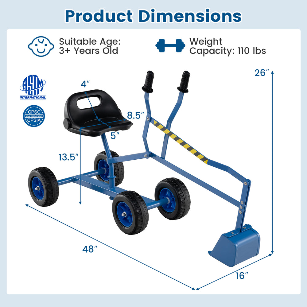 Sand digger for kids with adjustable arms, 360-degree swivel, and flexible shovel, ideal for outdoor play.