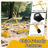 Yellow sand digger with adjustable arms, comfortable seat, and wide X-shaped base for kids aged 3+ for outdoor fun.