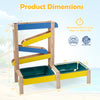 Montessori sensory play table with fir wood frame, two water basins, and colorful design for outdoor fun.