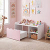 Scalloped kids bookshelf and toy storage organizer in pink, featuring a spacious tabletop for playful room decoration.