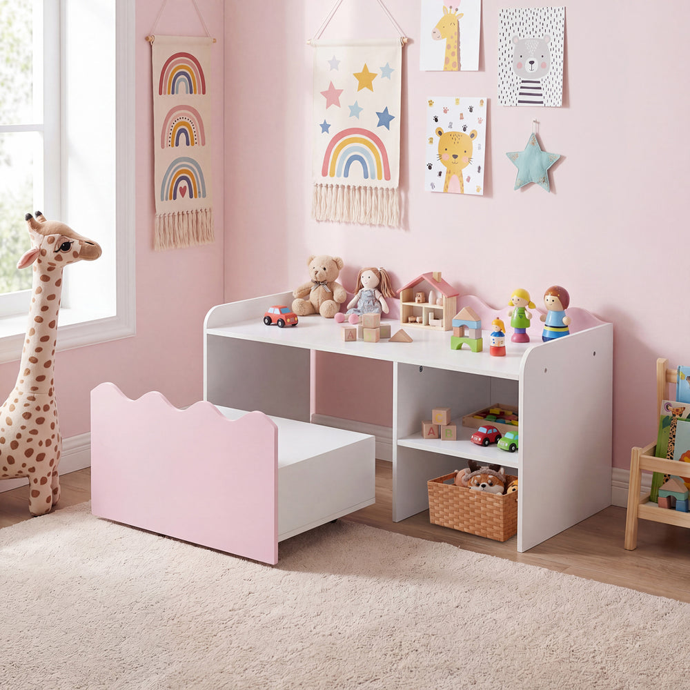 Scalloped Kids Bookshelf and Toy Storage Organizer for Playroom-Pink - Gallery View 1 of 11