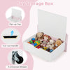 Toy storage box with flip-up top, cut-out handle, and 4 wheels, perfect for kids' room organization in pink.