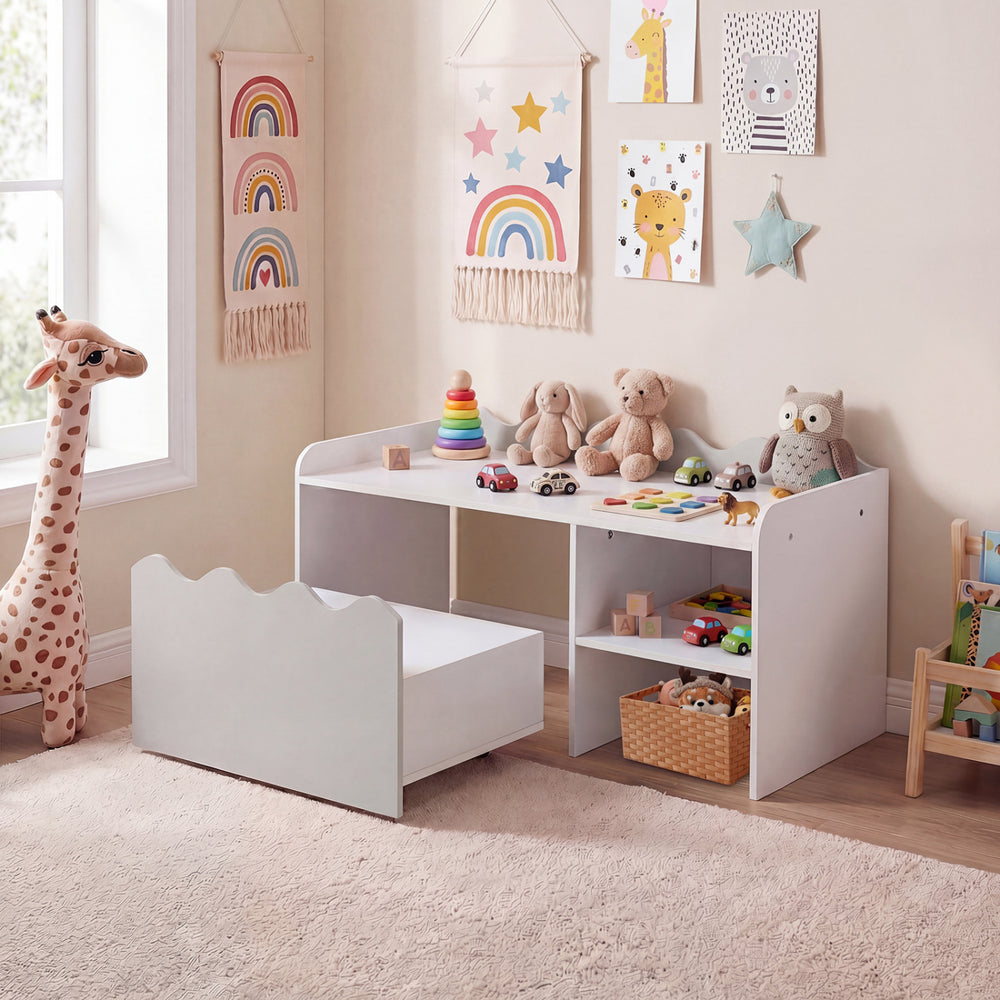 Scalloped Kids Bookshelf and Toy Storage Organizer for Playroom-Gray - Gallery View 1 of 11