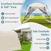 Beige 10 x 10 feet screened canopy tent with zippered door, ideal for camping and outdoor activities, featuring mesh.