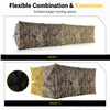 Flexible hunting blind panel in camouflage, featuring extension capabilities and dog doors for enhanced hunting space.