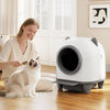 Self-cleaning litter box for multi-cat homes, featuring a quiet operation and large waste bin, ideal for hassle-free.