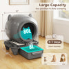 Self-cleaning litter box with 80L capacity, designed for multi-cat households, features odor control and quiet.