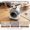 Self-cleaning litter box designed for multi-cat households, compatible with various clumping litters, odor control.