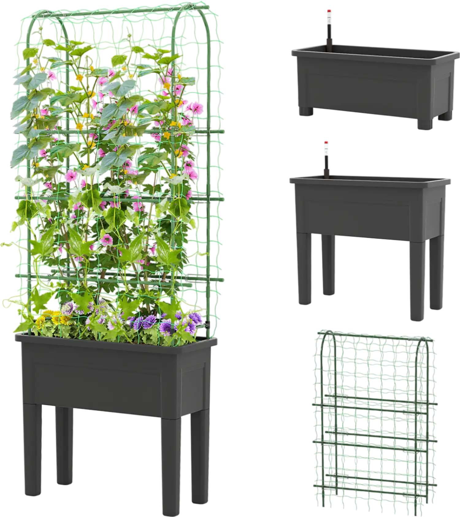 Costway Self-Watering Elevated Raised Garden Bed Planter with Climbing Trellis 25974138 New