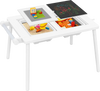 Sensory table with double-sided tabletops, foldable bins, and building blocks board for kids' creative play.