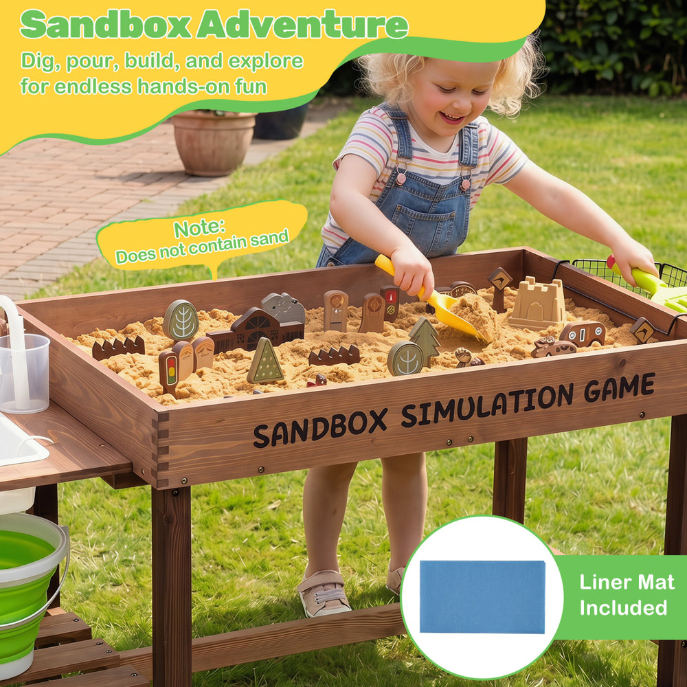 Sensory table with built-in pump, sink, and 36 accessories for toddlers, perfect for hands-on play and exploration.