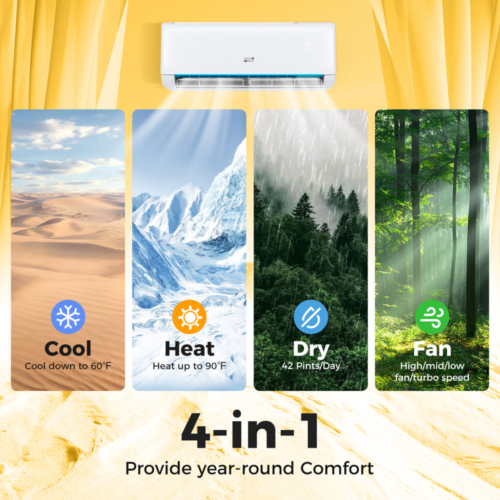 Serie Airtural 12000 BTU split air conditioner with heat pump, showcasing 4-in-1 functionality for year-round comfort.
