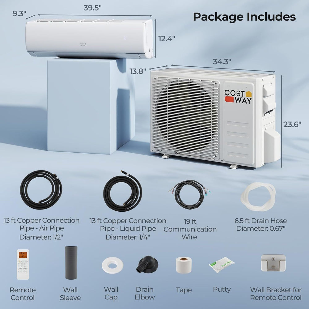 Split air conditioner unit with 23000 BTU, R32 refrigerant, remote control, and 4D auto swing for efficient cooling and.