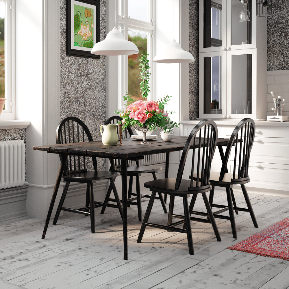 Set of 2 Vintage Windsor Wood Chair with Spindle Back for Dining Room-Black - Gallery View 1 of 10