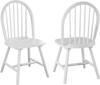 Set of 2 vintage white Windsor wood dining chairs with spindle back, featuring ergonomic design for comfort and.