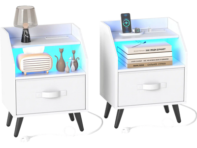 Costway Set of 2 LED Nightstands with Power Outlets 24664813 New