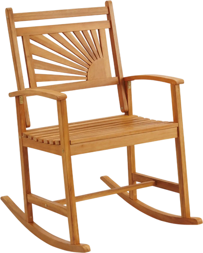 Costway Acacia Wood Patio Rocking Chair Curved Armrests 98938898 New