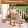 Acacia wood patio rocking chair features a curved rocker base for a smooth rocking motion, perfect for relaxing outdoors.