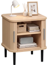 Fluted nightstand with sliding doors, adjustable shelf, and ample storage for small spaces in a natural finish.