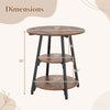 Rustic brown industrial side table with three tiers, measuring 23 inches high, ideal for living room or bedroom storage.