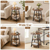 Rustic brown industrial side table with 3-tier storage shelves, perfect for living room, bedroom, or study use.