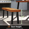 Backless outdoor acacia wood bench with a sturdy metal frame, 18" seat height, ideal for patios and gardens.