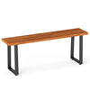 Wood patio bench with solid acacia wood top and U-shaped metal legs, ideal for entryway or poolside seating.
