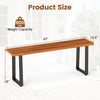 Wood patio bench with acacia wood seat and U-shaped metal legs, ideal for entryway or poolside use, supports 800 lbs.