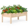 Wooden raised garden bed made of natural fir wood, filled with tomatoes and lettuce, ideal for indoor or outdoor.