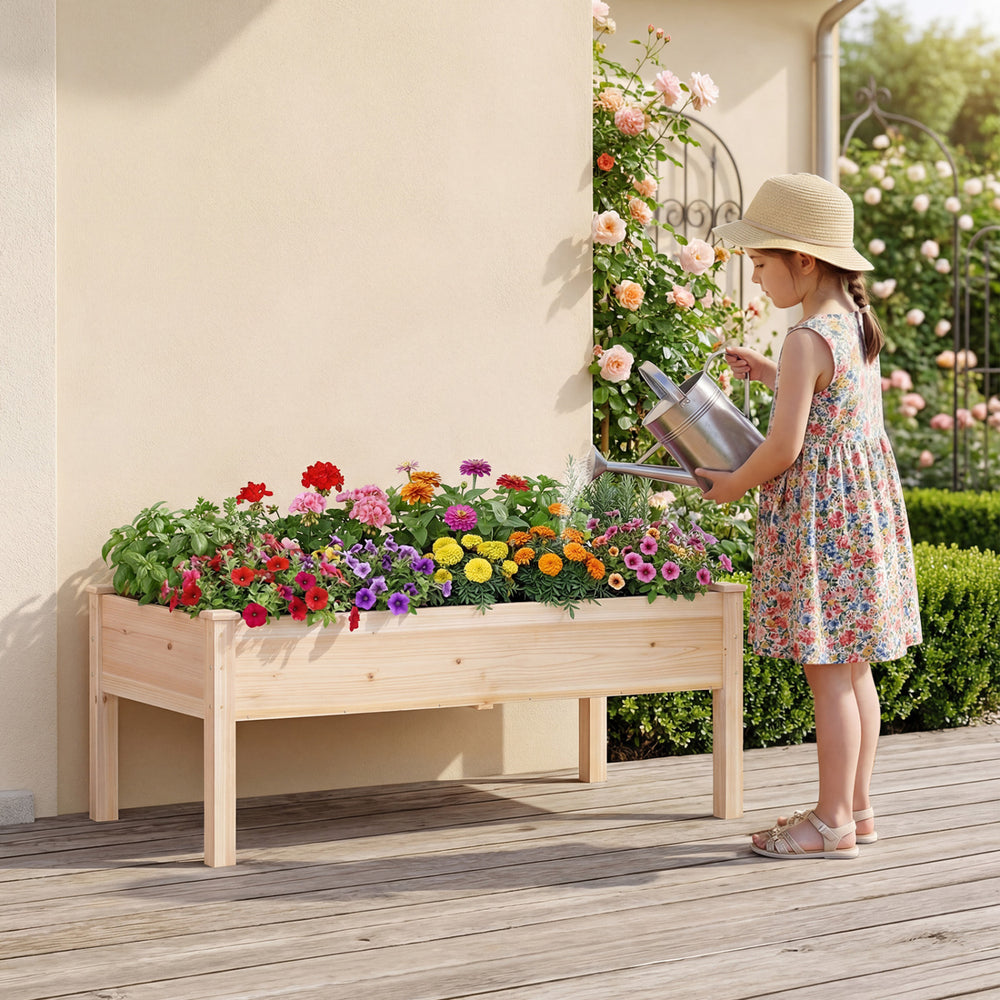 Set of 1 Wooden Raised Garden Bed with Legs Natural Fir Wood Elevated Planter Box - Gallery View 1 of 10