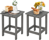 Set of 2 gray weather-resistant Adirondack side tables with slatted tops, perfect for outdoor use and easy maintenance.