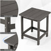 Gray 14-inch square weather-resistant Adirondack side table features a slatted design and durable HDPE material for outdoor use.