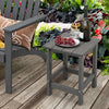 Gray weather-resistant Adirondack side table with slatted top, perfect for outdoor use beside your chair.