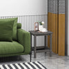 Gray weather-resistant Adirondack side table with slatted top, perfect for outdoor use or as a bathroom end table.